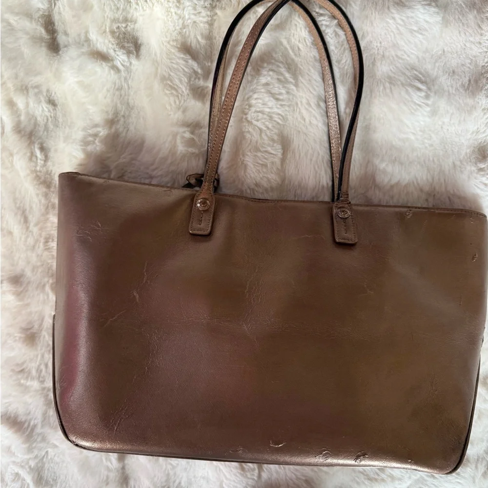 henri bendel Metallic Brown Leather Briefcase Tote